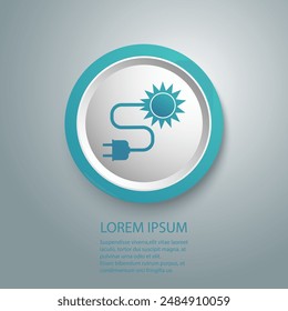 Sun energy blue icon. Solar energy with socket outline sign. Alternative nature power. Vector illustration isolated on white