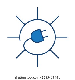 Sun Energy Blue Icon. Solar Energy, Solar Panel, Green Energy, Energy Saving, Solar House, Ecology, Electricity, Renewable Energies Editable Stroke Vector Illustration