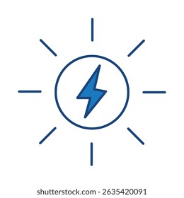 Sun Energy Blue Icon. Solar Energy, Solar Panel, Green Energy, Solar Battery, Energy Saving, Ecology, Electricity, Renewable Energies Editable Stroke Vector Illustration
