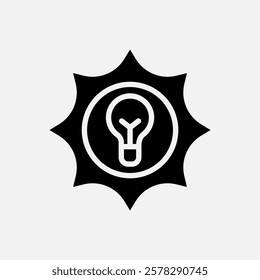 sun energy and bulb lamp icon Glyph, free energy, ecology, renewable and green energy concept. Black and solid icon.