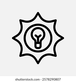 sun energy and bulb lamp icon line, free energy, ecology, renewable and green energy concept. Linear and lineart icon.