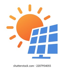 Sun energy flat logo. Solar panel and sun, vector illustration