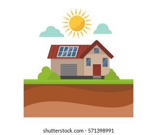 Sun energy house vector illustration.