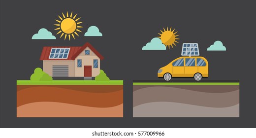 Sun energy house vector illustration.