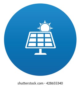 Sun energy icon on blue button,vector