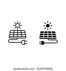 Sun energy icon set. solar panel icon color aditable