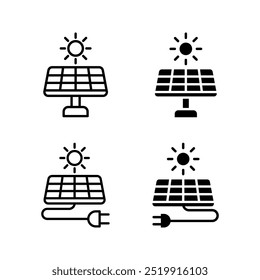 Sun energy icon set. solar panel icon color aditable