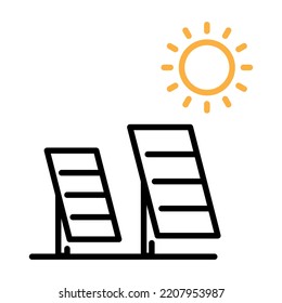 Sun energy icon. Solar panel and sun, vector illustration