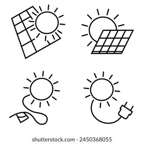 Sun energy icon. Solar panel. Solar Energy. Technology. Solar battery, clean energy, renewable energy, ecology. Vector illustration isolated on white.