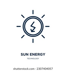 sun energy icon from technology collection. Thin linear sun energy, energy, sun outline icon isolated on white background. Line vector sun energy sign, symbol for web and mobile