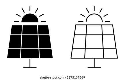 Iconos de energía solar. Estilo de arte plano y lineal. Ilustración del vector aislada en fondo blanco

