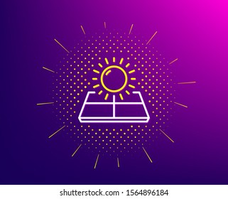 Sun energy line icon. Halftone pattern. Solar panels sign. Ecology power symbol. Gradient background. Sun energy line icon. Yellow halftone pattern. Vector