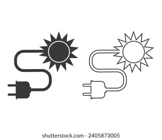 Conjunto de iconos de la línea de energía solar. Energía solar con señal de contorno de zócalo. Poder natural alternativo. Ilustración del vector aislada en blanco