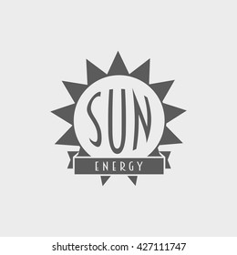 Sun energy logo, label design concept with sun and ribbon. Sun energy vector symbol template