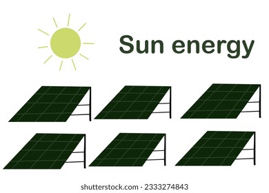 Sun energy panels hand drawn icons set
