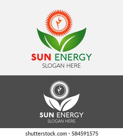 Sun Energy Power Logo. Green Leaf Logo Icon Symbol