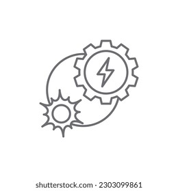Icono lineal vectorial relacionado con la energía solar. Engranaje, relámpago. Energía ecológica. Ilustración de contorno vectorial Aislada en fondo blanco. Trazo editable