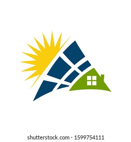Sun Energy Solar panels logo house and template for green power and natural electricity  