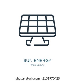 sun energy thin line icon. energy, wind linear icons from technology concept isolated outline sign. Vector illustration symbol element for web design and apps.