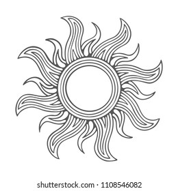 Sun. Engraved style sun illustration. Sun hand drawn vector drawing.