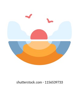 Sun and evening sky vector illustration in flat color design