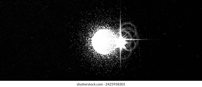 Sun explosion . Solar  x flare . Big eruption of plasma with magnetic loops . Exploding star in space. Solar flash of radiation on sun surface . Noise texture 