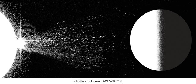 Sun explosion . Solar x flare . Big eruption of plasma with magnetic loops . Exploding star in space. Solar flash of radiation on sun surface . Coronal mass ejection.Noise texture .Vector illustration