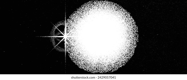Sun explosion . Solar  x flare . Big eruption of plasma with magnetic loops . Exploding star in space. Solar flash of radiation on sun surface . Noise texture 