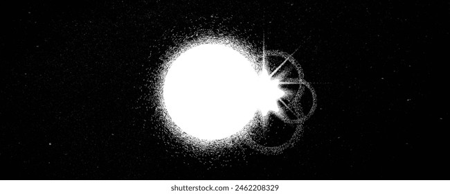 Sun explosion . Solar  x flare . Big eruption of plasma with magnetic loops . Exploding star in space. Solar flash of radiation on sun surface . Noise texture 