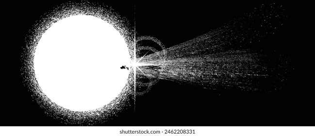 Sun explosion . Solar  x flare . Big eruption of plasma with magnetic loops . Exploding star in space. Solar flash of radiation on sun surface . Noise texture 