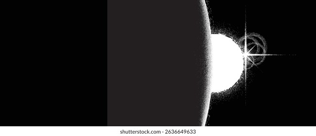 Sun explosion . Solar  x flare . Big eruption of plasma with magnetic loops . Exploding star in space. Solar flash of radiation on sun surface . Noise texture 