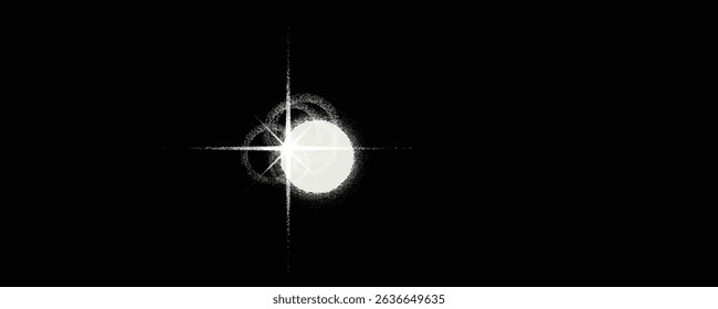Sun explosion . Solar  x flare . Big eruption of plasma with magnetic loops . Exploding star in space. Solar flash of radiation on sun surface . Noise texture 