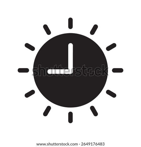 Sun exposure time icon with a clock and sun symbol for managing safe time in the sun and tracking UV index levels vector solid glyph icon
