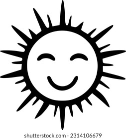 Sun with a face black outlines icon vector illustration