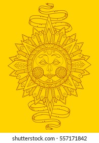 Sun with face color vector illustration. Lace pattern