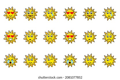 Sun Face Expression Icon Collection, yellow sun