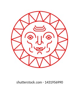 Sun with face folk symbol isolated. Vector illustration