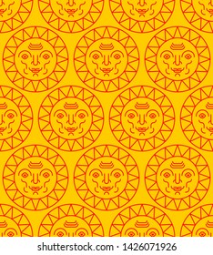 Sun with face folk symbol pattern seamless. Pagan background Vector 