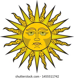 Sun face. Heraldic symbol. Vector