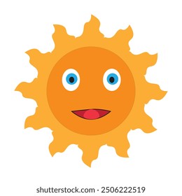 Sun face  icon in flat style, simple orange sun.