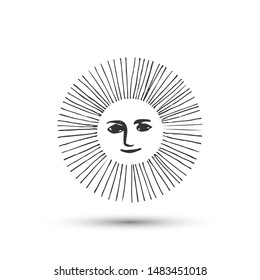 Sun with face icon. Thin line vector astrology Sun illustration. 10 eps design for logo, emblem, label, banner.