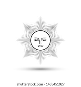 Sun with face icon. Thin line vector astrology Sun illustration. 10 eps design for logo, emblem, label, banner.