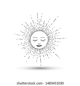 Sun with face icon. Thin line vector astrology Sun illustration. 10 eps design for logo, emblem, label, banner.