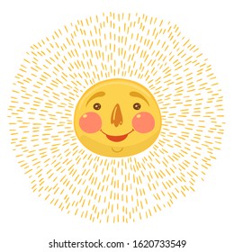 Sun with face isolated on a white background. Vector graphics.