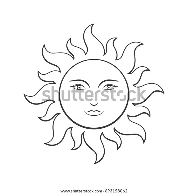 Sun Face Line Illustration Coloring Stock Vector Royalty Free