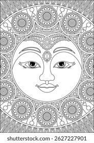 Sun Face Mandala Coloring Pages For Adults