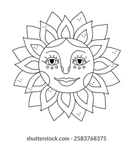 Sun with a face for Shrovetide. Hand drawn clip art for your project.