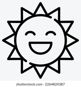 Sun Face Smiling Vector Icon. Outline Sun Face Smiling Sign.