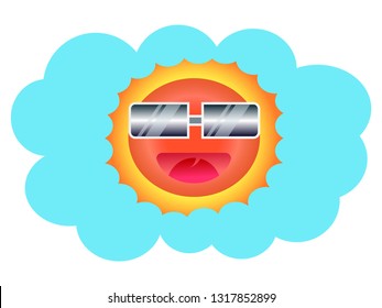 Sun Face with sunglasses and Happy Smile, Vector Illustration, Summer concept