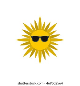 Sun face with sunglasses icon in flat style on a white background